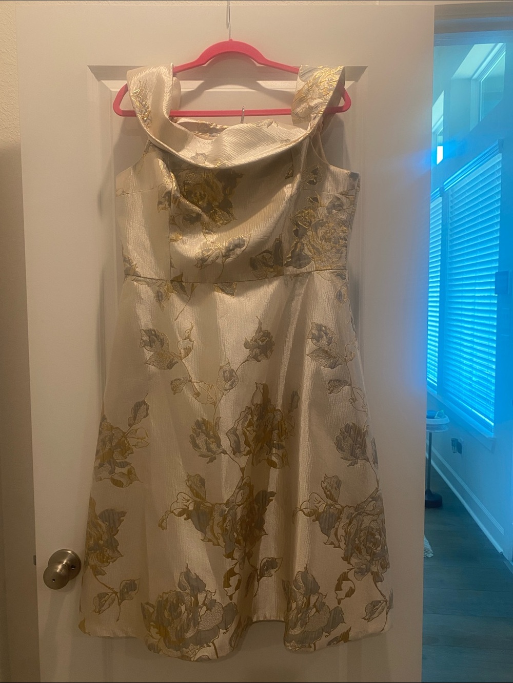 Calvin Klein Cream Dress with Gold Floral Jacquard